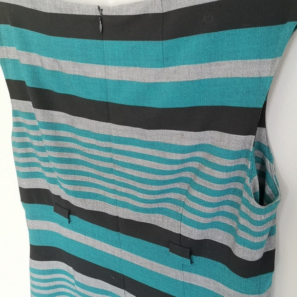 Calvin Klein Striped Fitted Sheath Midi Dress With Pleating Women's Size 12 - Picture 9 of 11